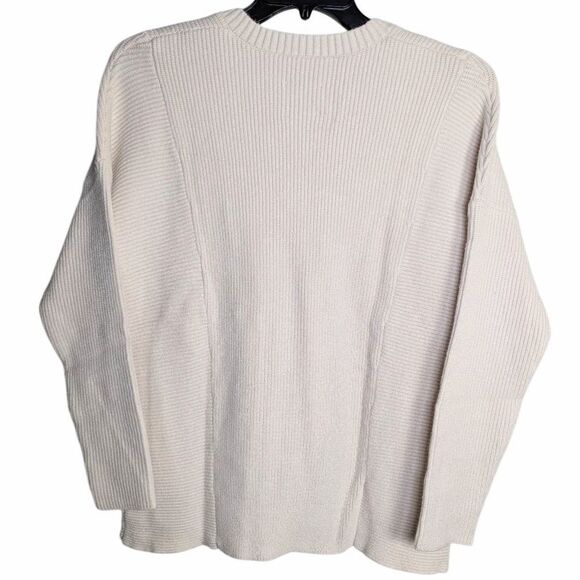 Lysse Cream Oyster Ribbed V-Neck Viscose Blend Tunic Sweater Womens M - Picture 3 of 6